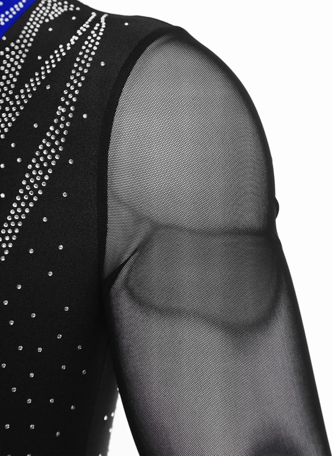 iiniim Mens Sparkling Rhinestone Latin Dance Leotard Mesh V-neck Long Sleeve Ballroom Samba Dance Costume