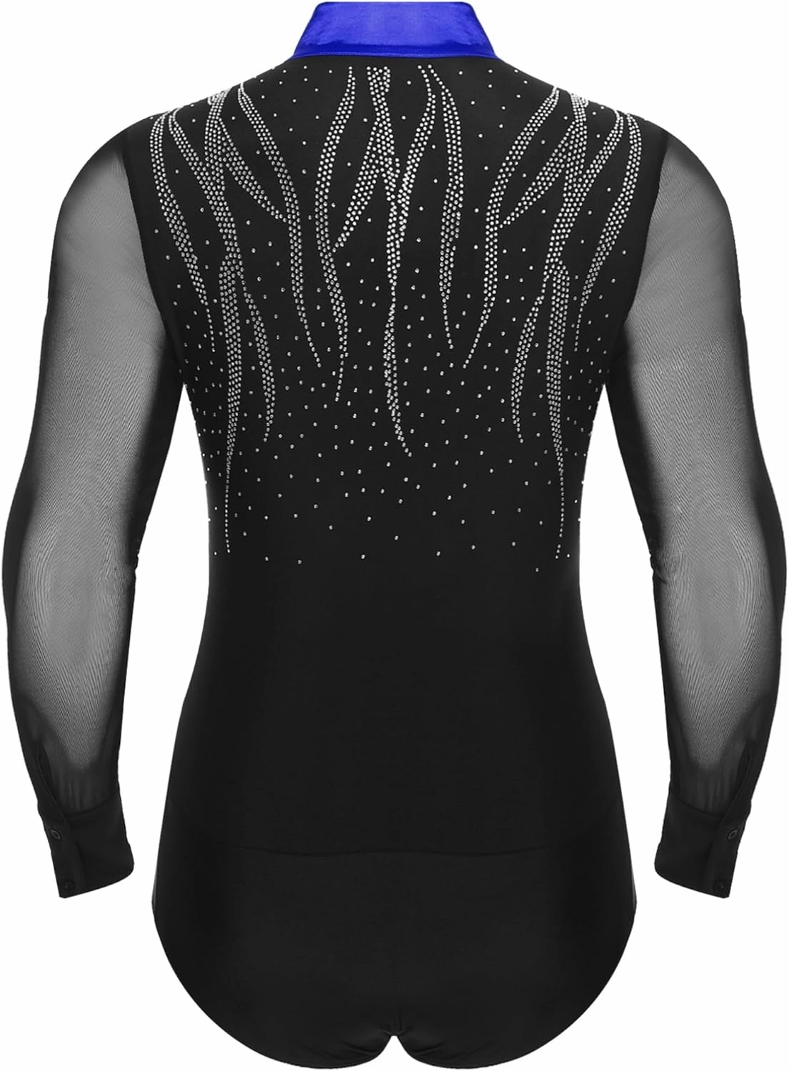 iiniim Mens Sparkling Rhinestone Latin Dance Leotard Mesh V-neck Long Sleeve Ballroom Samba Dance Costume