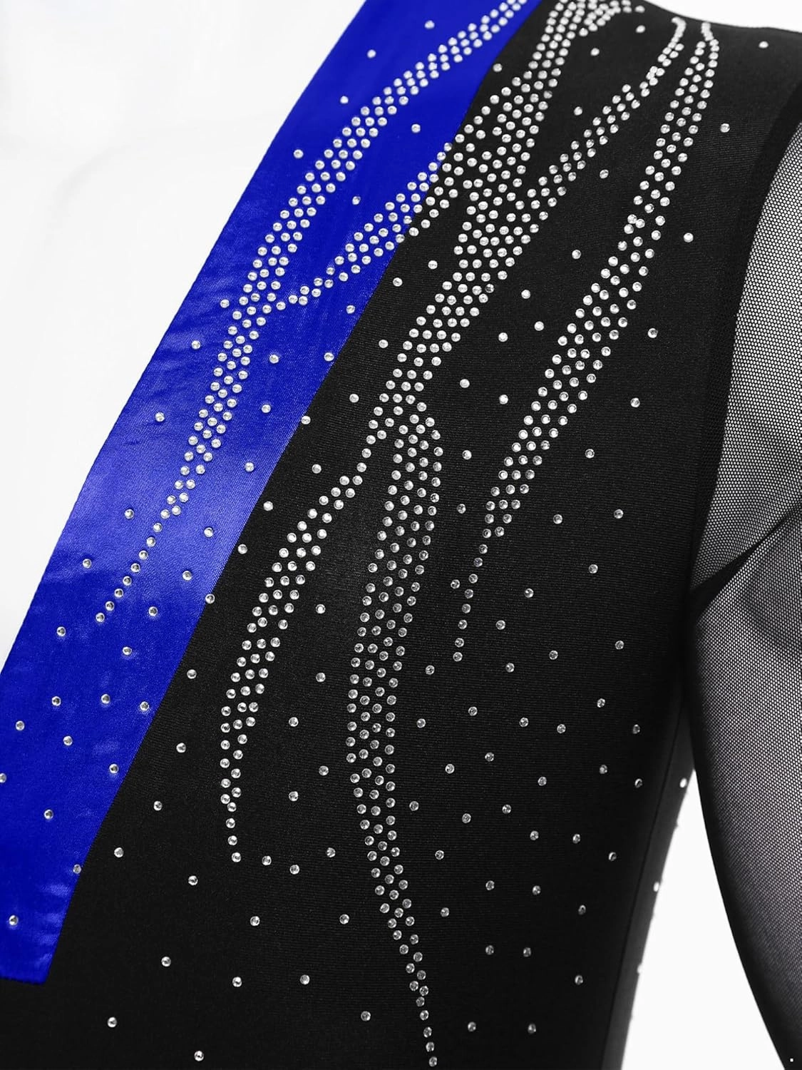 iiniim Mens Sparkling Rhinestone Latin Dance Leotard Mesh V-neck Long Sleeve Ballroom Samba Dance Costume