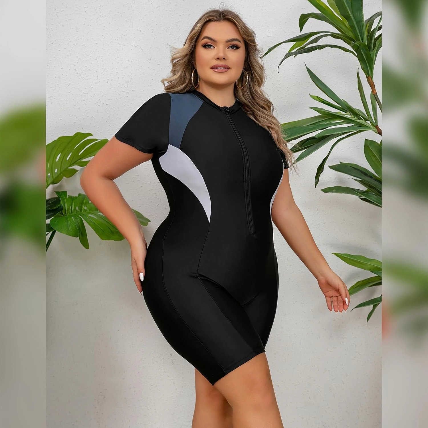 IMEKIS Plus Size Rash Guard for Women UPF 50  Active Rashguard One Piece Swimsuit Zipper Surfing Wetsuit