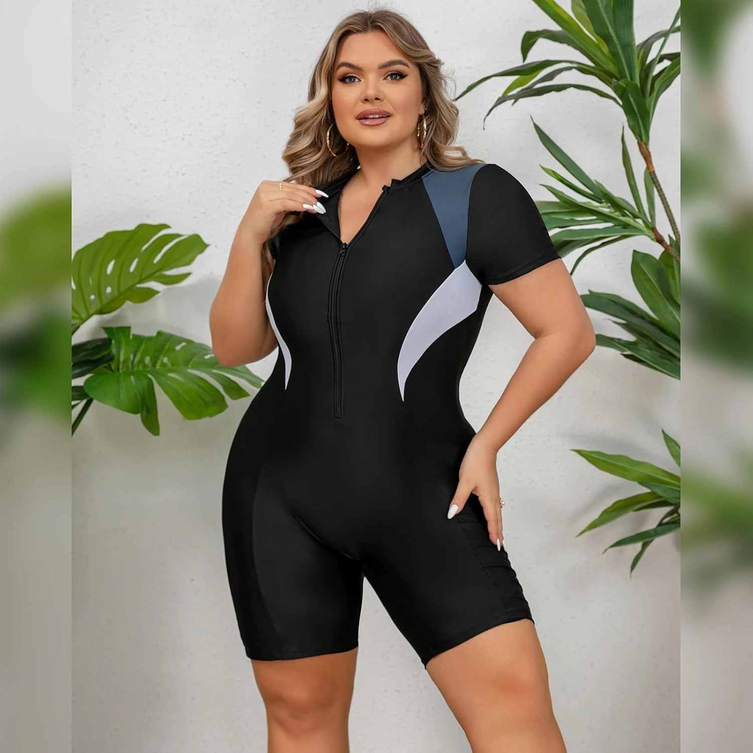 IMEKIS Plus Size Rash Guard for Women UPF 50  Active Rashguard One Piece Swimsuit Zipper Surfing Wetsuit