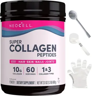 InfiniStore™ Plastic Gloves, Measuring & Plastic Spoons Made for -NeoCell- Super Collagen Peptides Types 1 & 3 Grass-Fed Collagen, Support Healthy Hair, Skin, Nails & Joints, Unflavored, 21.2oz