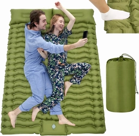 Inflatable Camping Sleeping Pad for Two, 78.7 X 55 X 3.9 Inches, Includes Foot Pump, Adjustable Pillow, Ideal for Backpacking