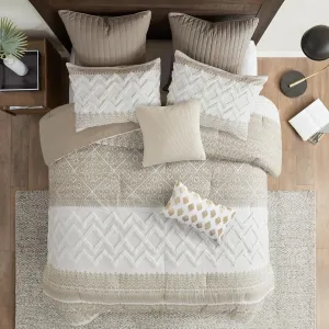 INK IVY Queen Duvet Cover Set, Chic Chevron Chenille Tufting Accent, Boho Duvet Queen Set, All Season, Lightweight Cotton Duvet Queen Set Bedding Cover, 2 Shams, Mila, Full/Queen Taupe 3 Piece