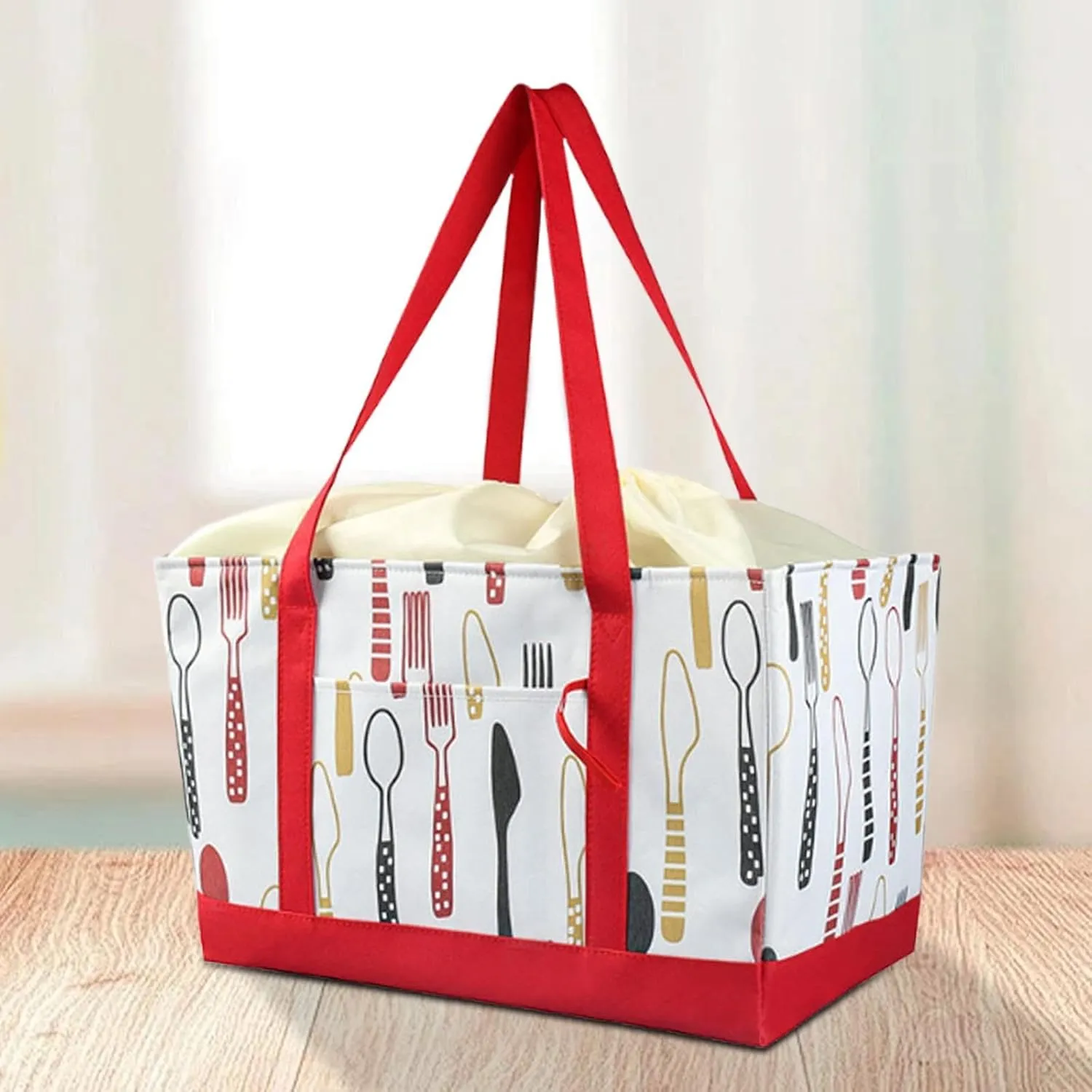 Insulated Cooler Bag Insulated Food Delivery Bag with Handle Foldable Insulated Reusable Grocery Shopping Bag for Barbecue