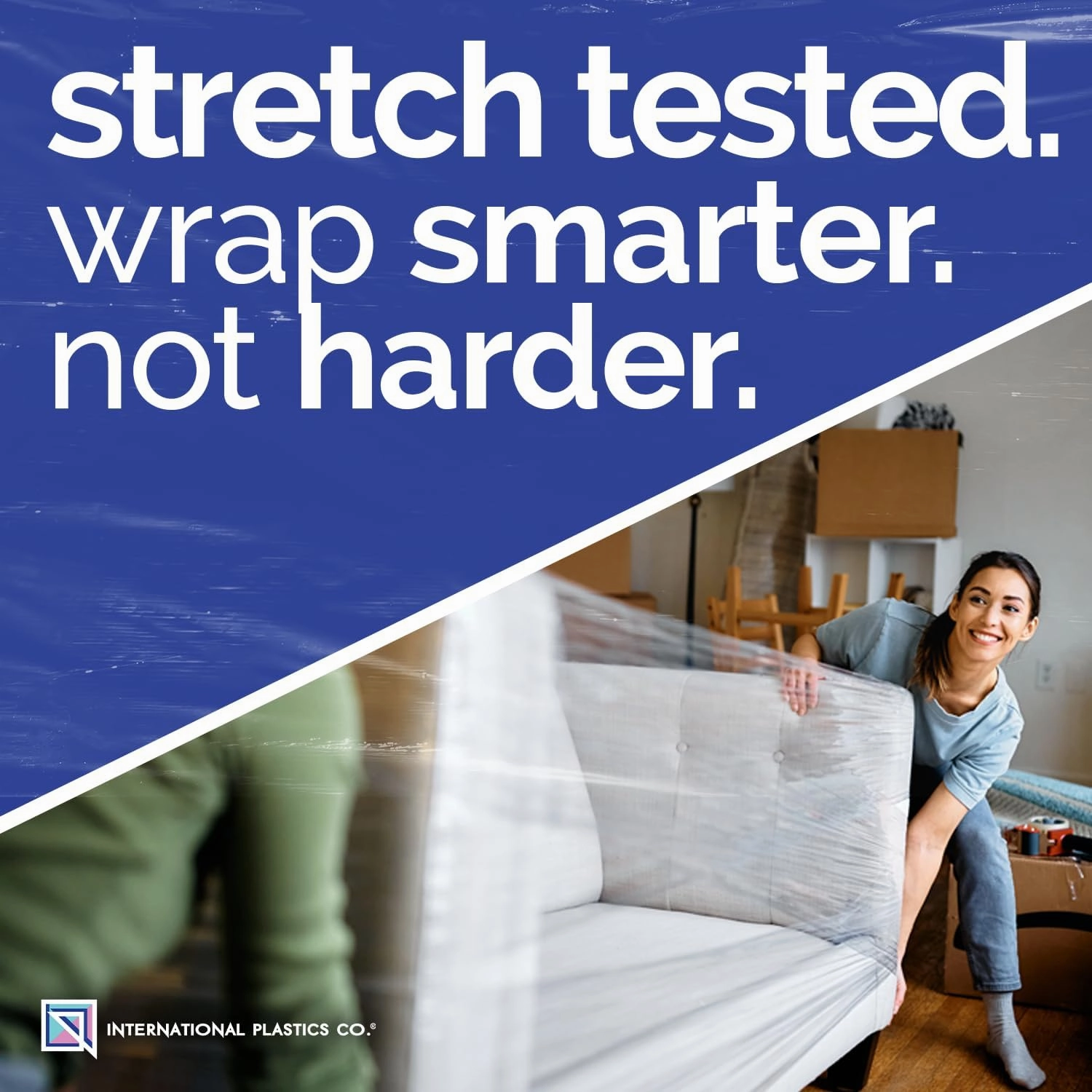 International Plastics Co. 2 Pack of 5" Plastic Stretch Film Wrap with Handles 1000 feet Each 500% Stretch Ability