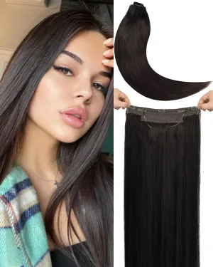 Invisible Wire Hair Extensions Human Hair 16 Inch 90g Hair Extensions Natural Straight Wire Hair Extensions with Transparent Fish Line Invisible Hairpiece(1B#Natural Black)