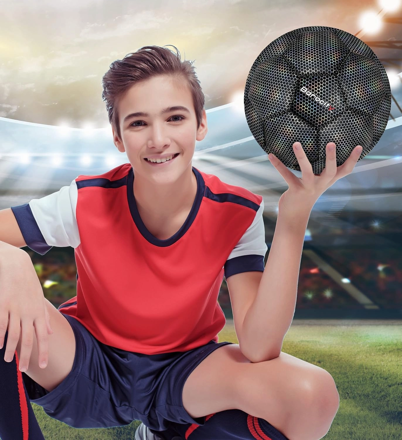 Iridescent Soccer Balls Set of 4 – Official Match Ball with Reflective Hex Pattern, Sport Soccer Balls for Indoor and Outdoor Training and Practice Games
