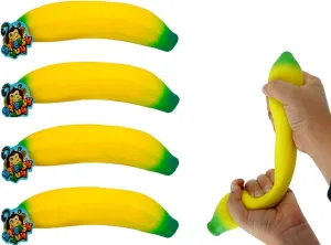 JA-RU Stretchy Banana Toy (4 Fidget Toy Pack) Slow Rising Squishy Fake Banana for Kids. Sand Filled Stress Relief Toy. Gag Gift. Fruit Themed Party Supplies. 3340-4p