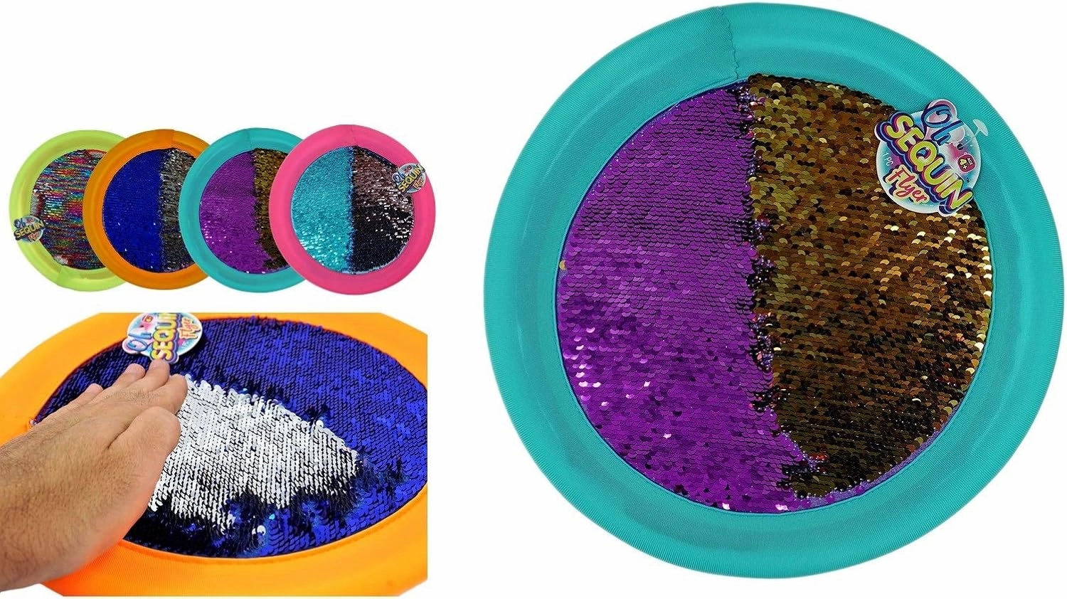 JA-RU Sequin Flyer Soft Frisbee-Disk Toy (1 Frisbee Assorted) Flying Disc for Kids and Adults, Boys and Girls. Beach Pool Indoor and Outdoor Throwing Games. Birthday Gifts