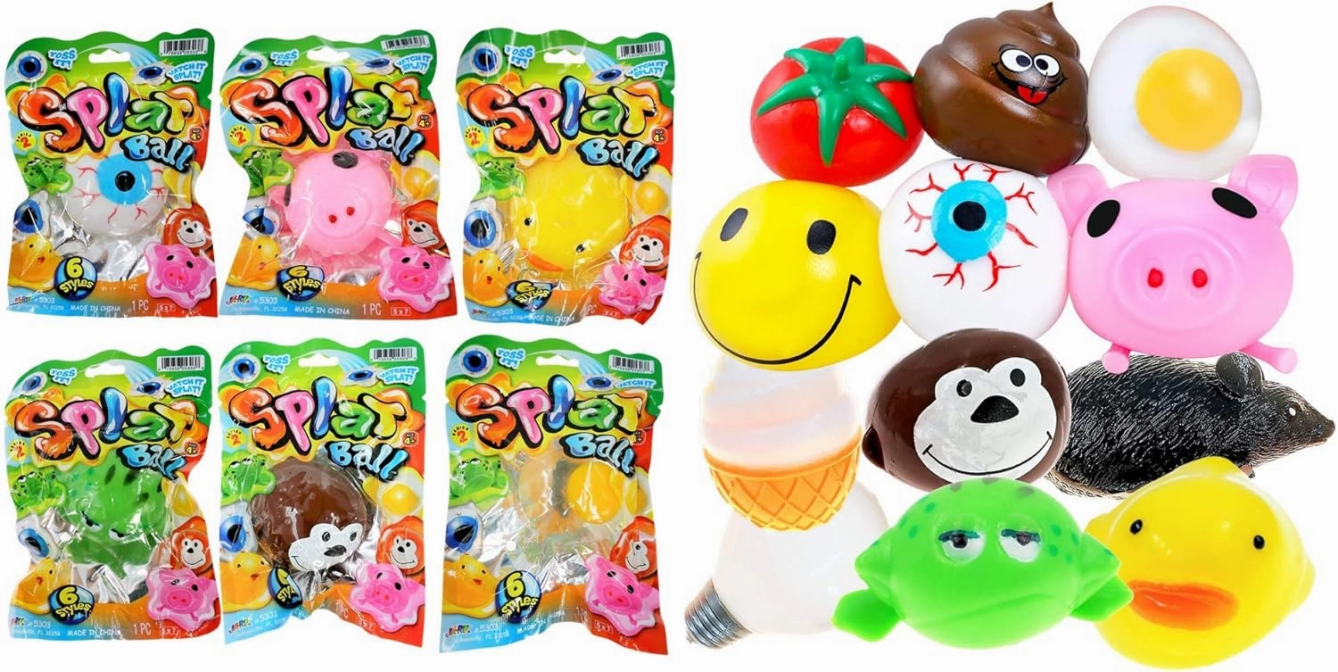 JA-RU SPLAT Ball Sticky & Stretchy (Pack of 6 Assorted) Sensory Stress Relief Toy, Party Favor Pinata Filler.5303-6p