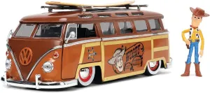 Jada Toys Disney Pixar Toy Story 1:24 Volkswagen T1 Bus Diecast Vehicle & 2.75" Woody Figure, Brown