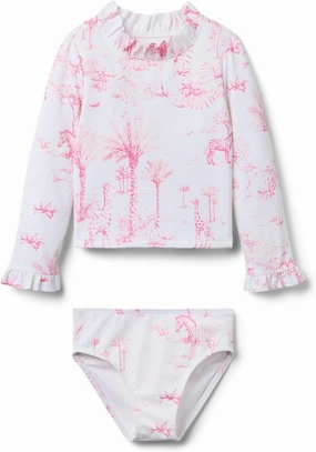 Janie and Jack Girls' Animal Print Rashguard Swim (Toddler/Little Big Kid)
