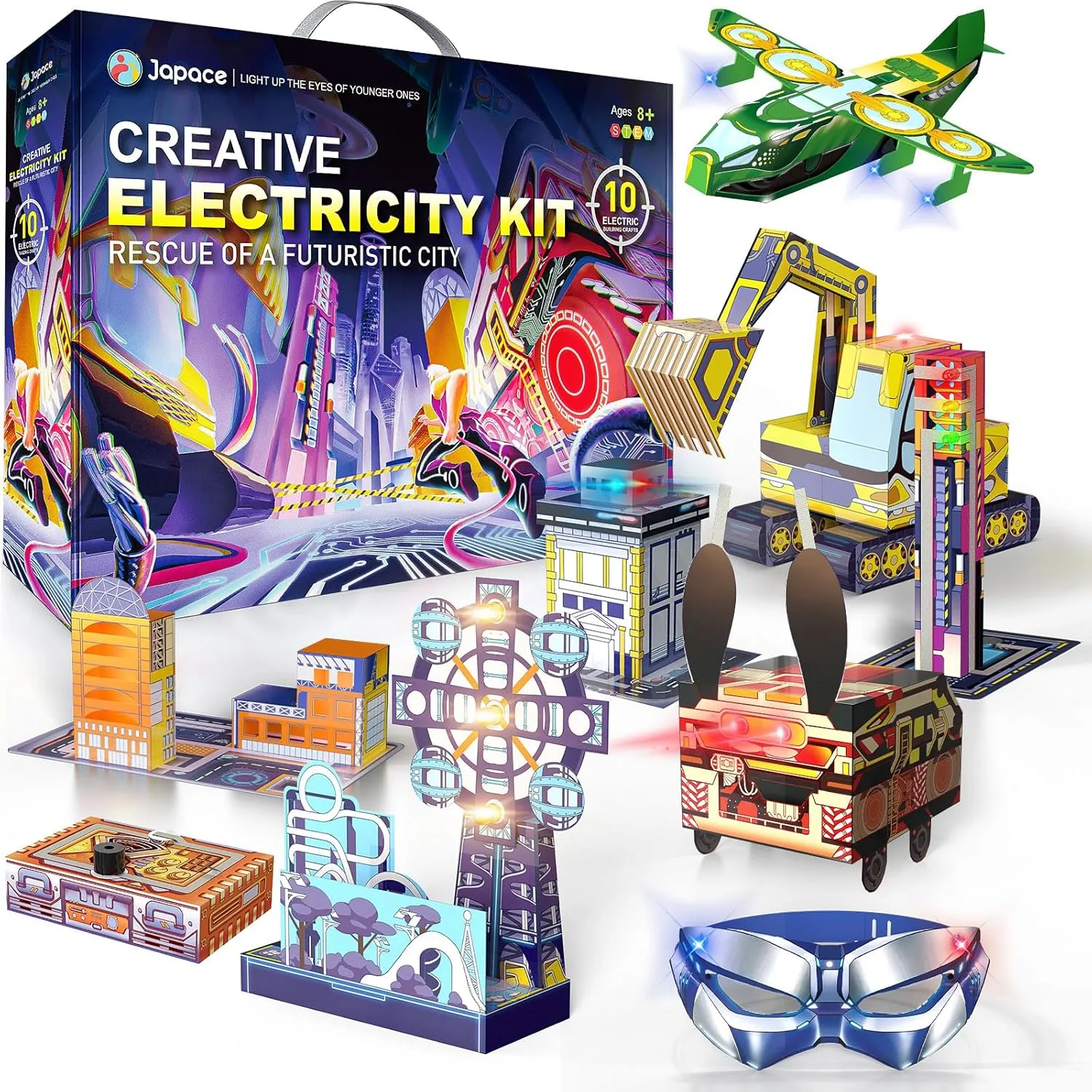Japace Electricity Science Kits for Kids Age 8-10-12-14, 10 STEM Projects, Paper Circuits Activities, Physics Lab Experiments for Learning & Education, Christmas Birthday Gifts for 8  Boys Girls