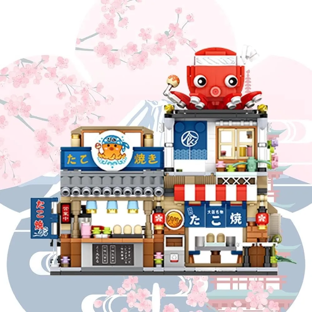 Japanese Street View Takoyaki Shop Mini Building Blocks, Mini Bricks Building Block Set Toys，Fun and Exciting Toy for Kids and Adults(772PCS)