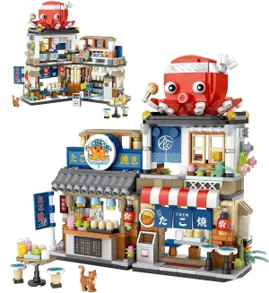 Japanese Street View Takoyaki Shop Mini Building Blocks, Mini Bricks Building Block Set Toys，Fun and Exciting Toy for Kids and Adults(772PCS)