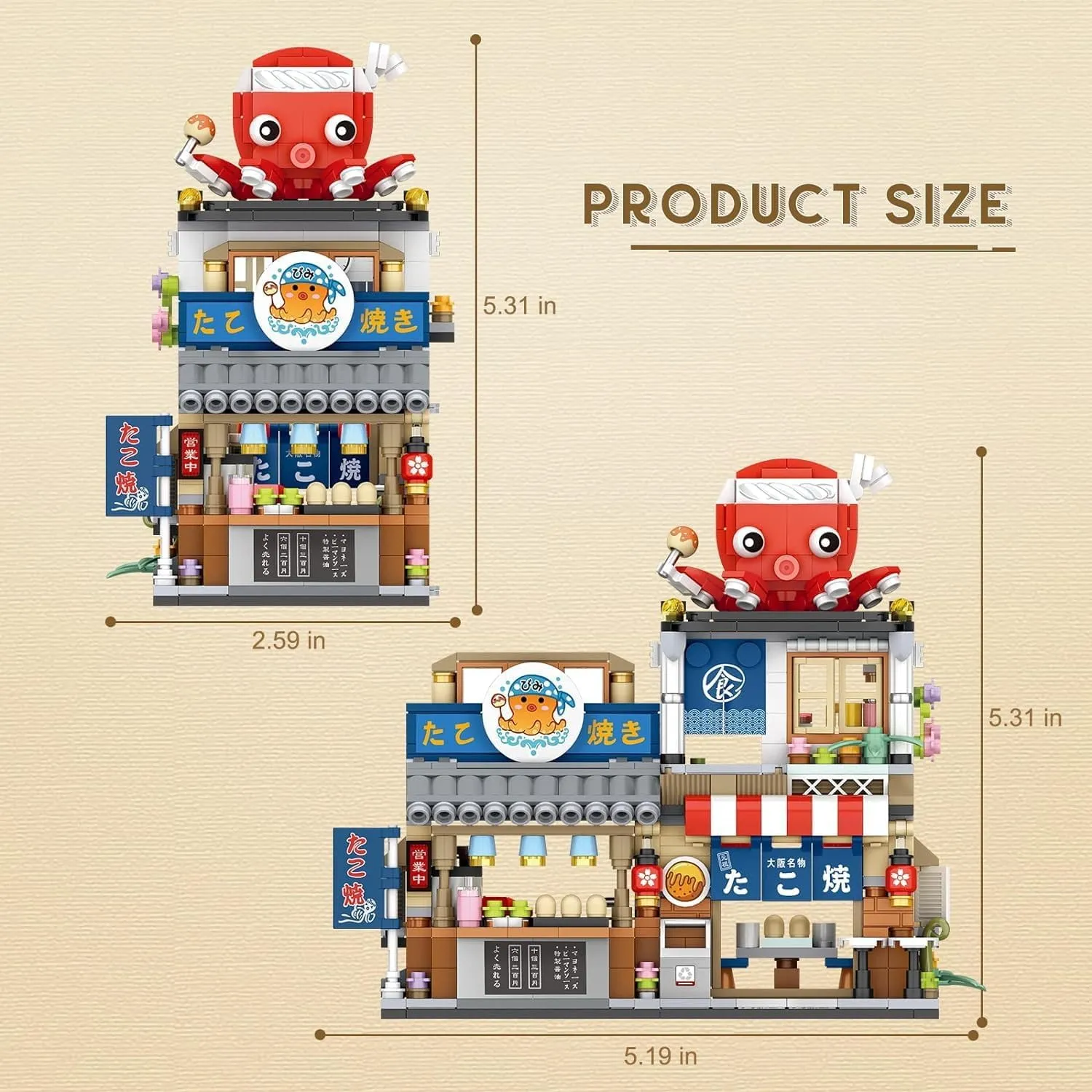 Japanese Street View Takoyaki Shop Mini Building Blocks, Mini Bricks Building Block Set Toys，Fun and Exciting Toy for Kids and Adults(772PCS)