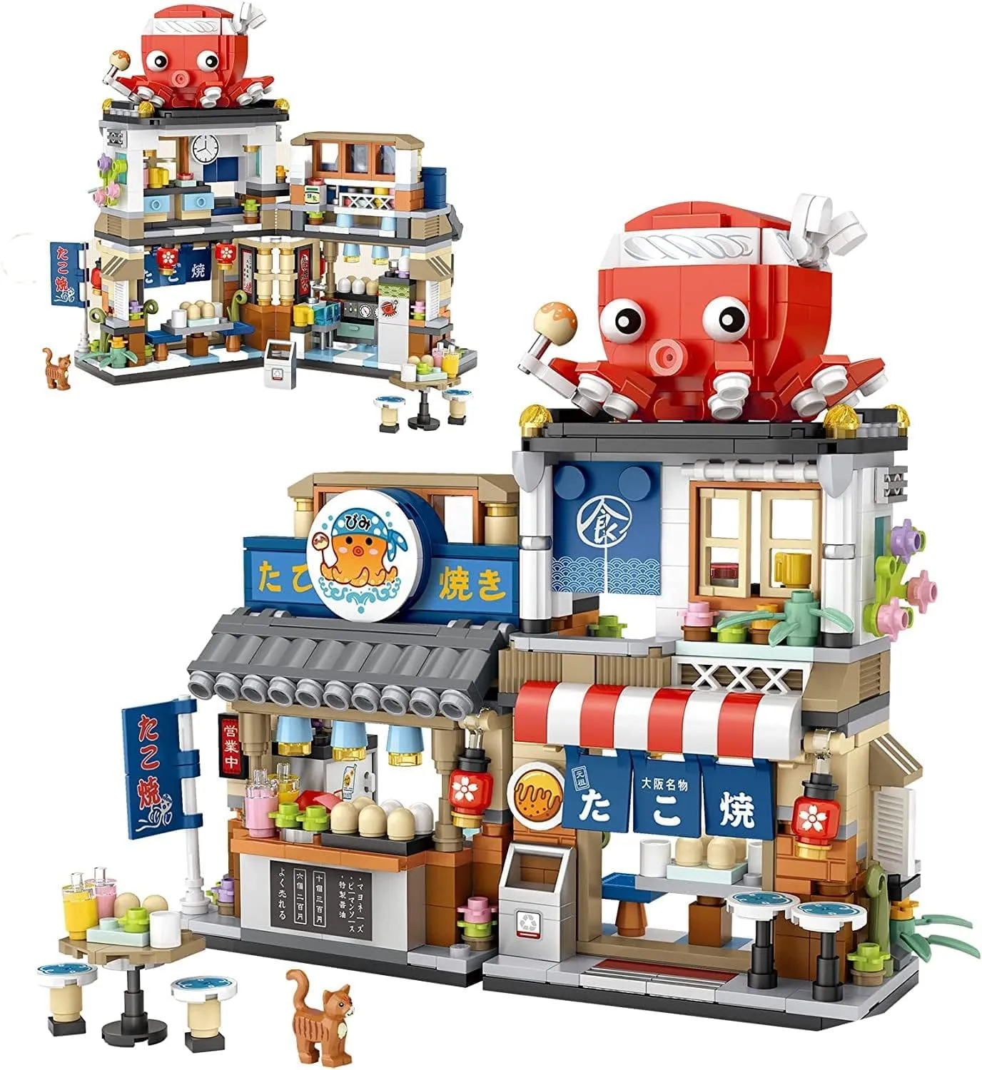 Japanese Street View Takoyaki Shop Mini Building Blocks, Mini Bricks Building Block Set Toys，Fun and Exciting Toy for Kids and Adults(772PCS)