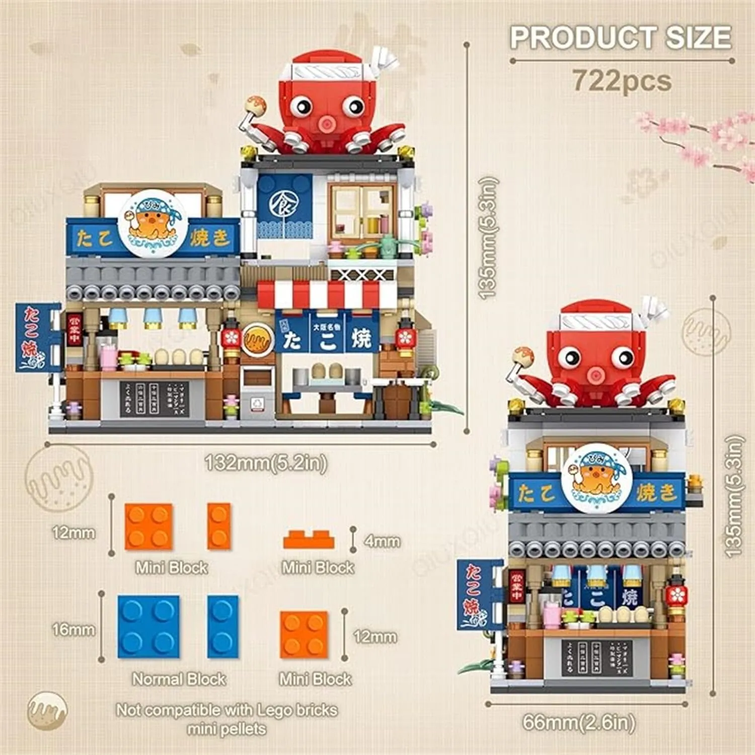 Japanese Street View Takoyaki Shop Mini Building Blocks, Mini Bricks Building Block Set Toys，Fun and Exciting Toy for Kids and Adults(772PCS)