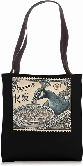 Japanese Noodles Postage Stamp Wildlife Peacock Ramen Tote Bag