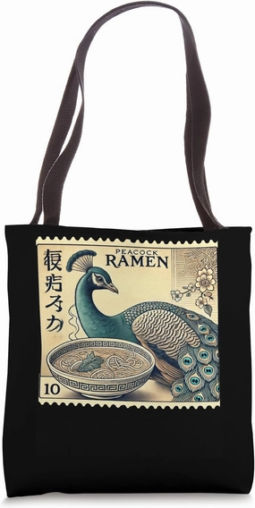 Japanese Noodles Postage Stamp Wildlife Peacock Ramen Tote Bag