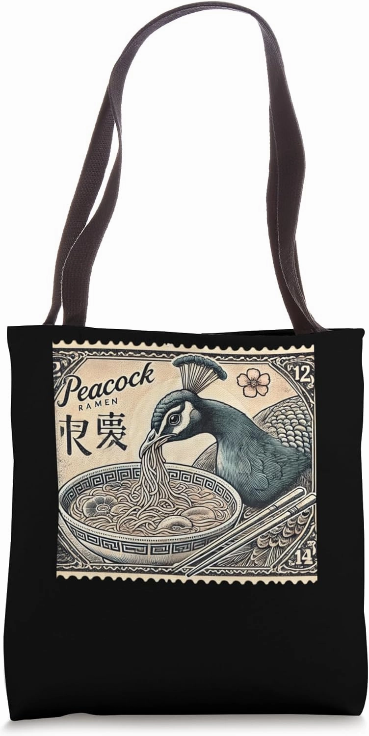 Japanese Noodles Postage Stamp Wildlife Peacock Ramen Tote Bag