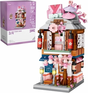 Japanese Street View Kimono Shop Building Kits, 418 PCS Modular House Building Set Mini DIY Building Model Set, Architecture Modular Construction Set Gift for Adults and Teens