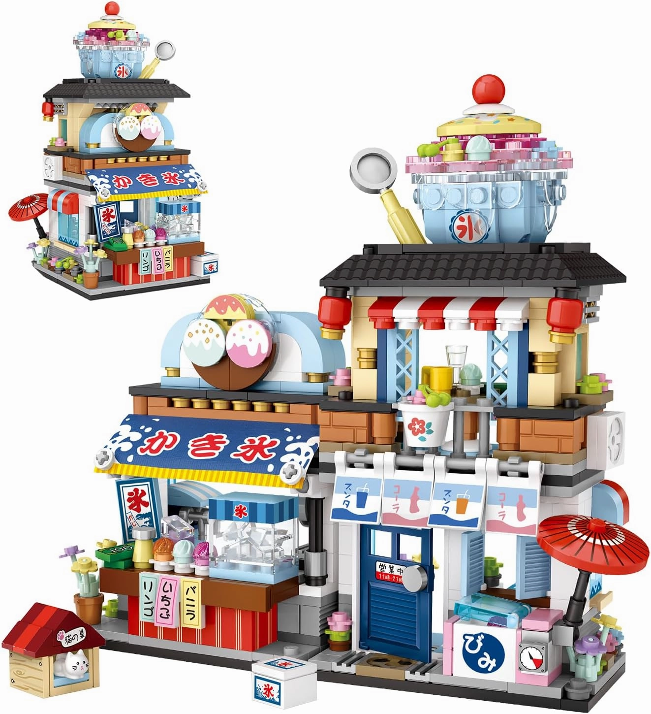 Japanese Street View Shop Building Blocks House Toy, New 4 Models Mini DIY Building Blocks Model MOC Construction Toy, Gift for 6-12 Years Old Kid Girls and Boys