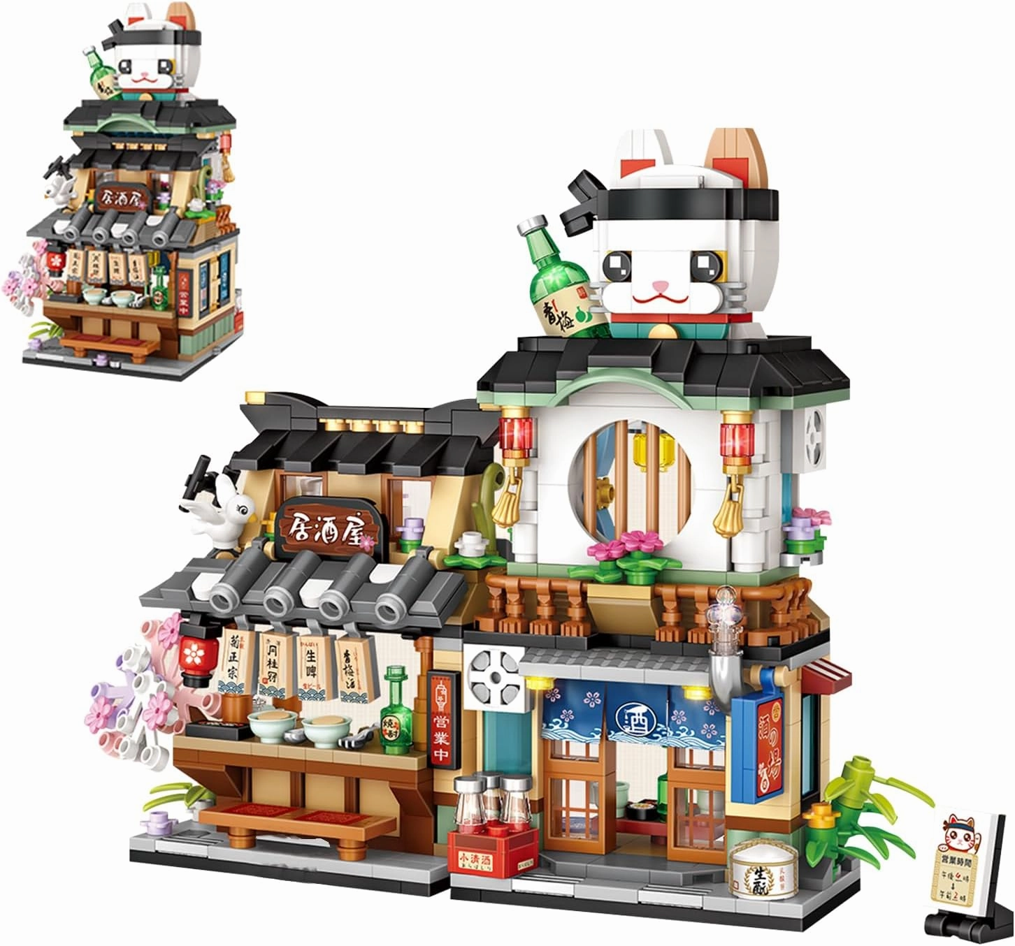 Japanese Street View Shop Building Blocks House Toy, New 4 Models Mini DIY Building Blocks Model MOC Construction Toy, Gift for 6-12 Years Old Kid Girls and Boys