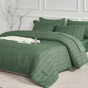 JELLYMONI Queen Comforter Set - Green Striped Tufted Bedding Set for All Seasons, Fluffly Comforter (90"x90") with Pillow Shams (20"x26" 2")