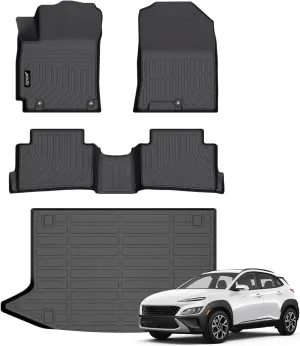 Jenofa-Floor Mats for Hyundai Kona 2018-2023 Car Mats Cargo Mat Fit Kona N | SEL | | SE | N-LINE | Limited (NO Electric) All Weather Non-Slip Waterproof Floor Liner Accessories Full Set
