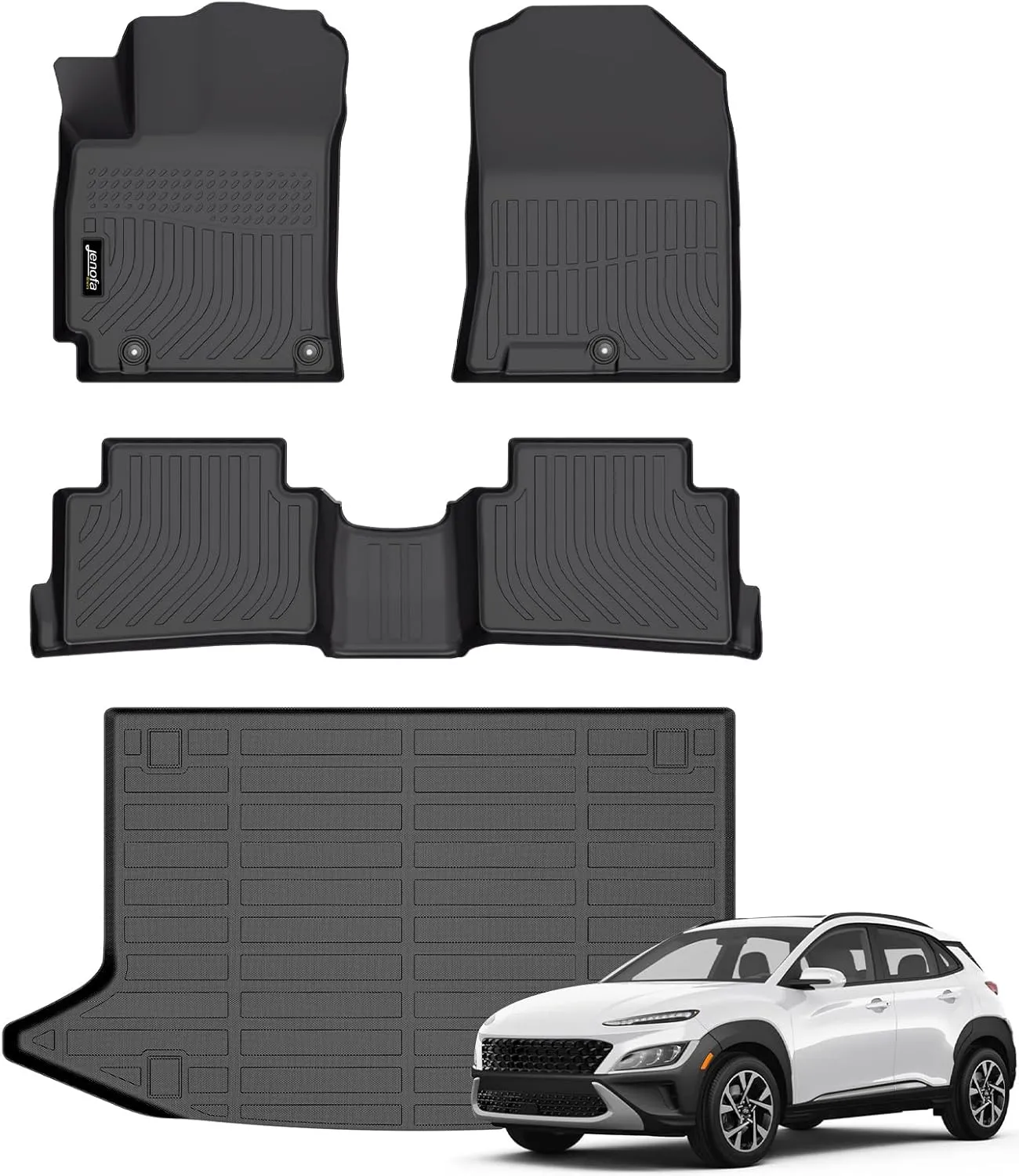 Jenofa-Floor Mats for Hyundai Kona 2018-2023 Car Mats Cargo Mat Fit Kona N | SEL | | SE | N-LINE | Limited (NO Electric) All Weather Non-Slip Waterproof Floor Liner Accessories Full Set