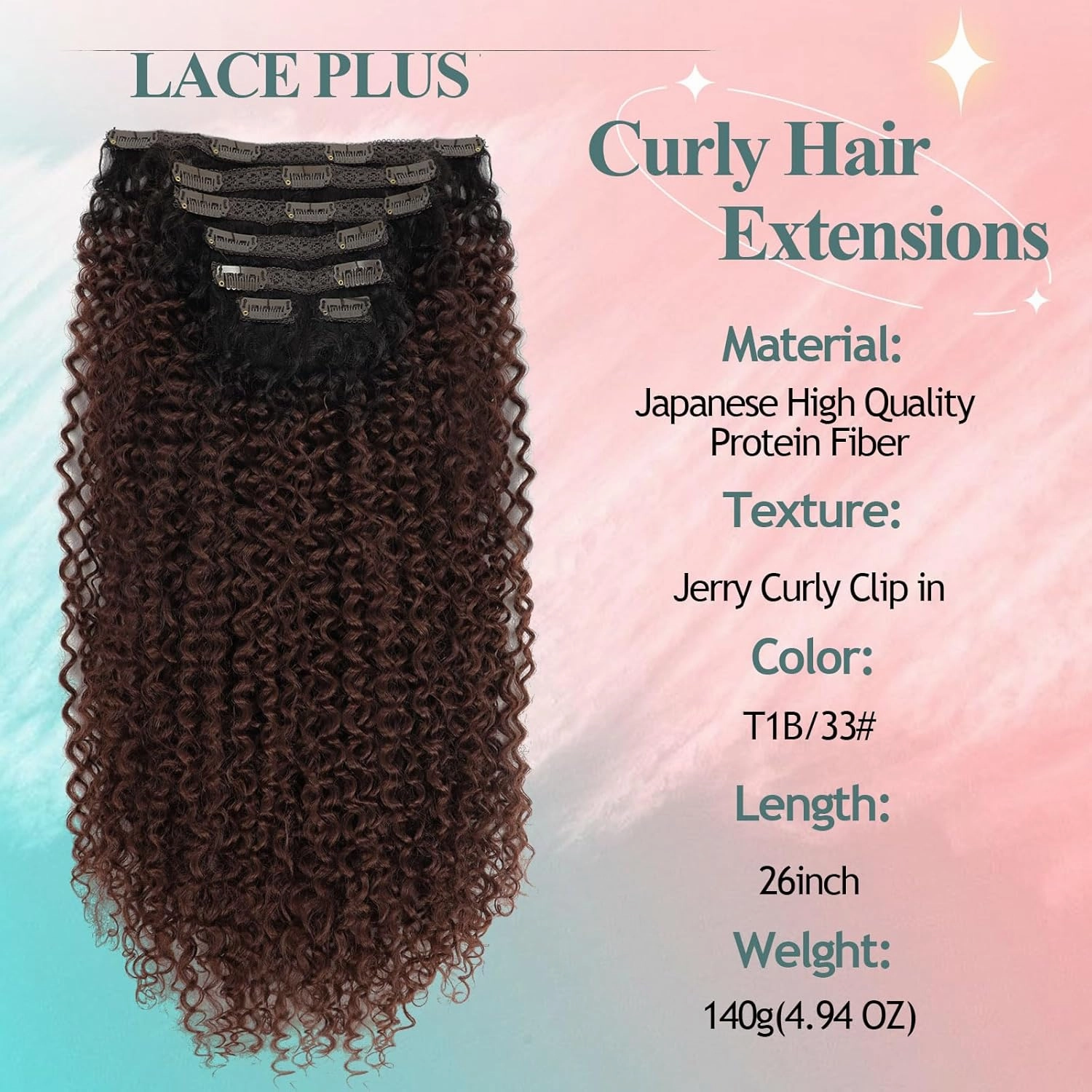 Jerry Curly Clip in Hair Extensions for Black Women - 24 Inch Synthetic Hair Extensions, 140g 7PCS Soft Clip in Curly Hair Pieces for Volume & Length (T1B/33# 24 Inch)(Pack of 7)