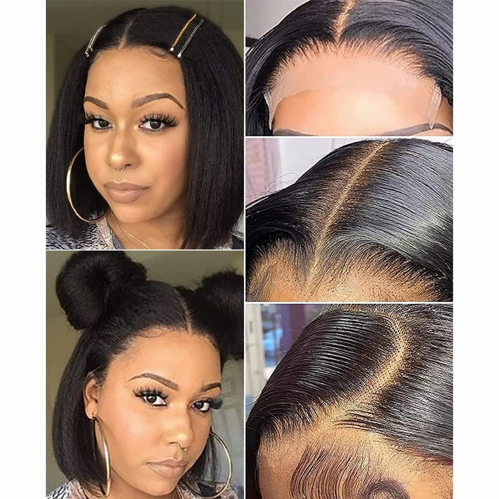 Jessicahair 16 Inch Brazilian Remy Human Hair Wigs 5x5 Closure Kinky Straight Bob Wigs For Black Women