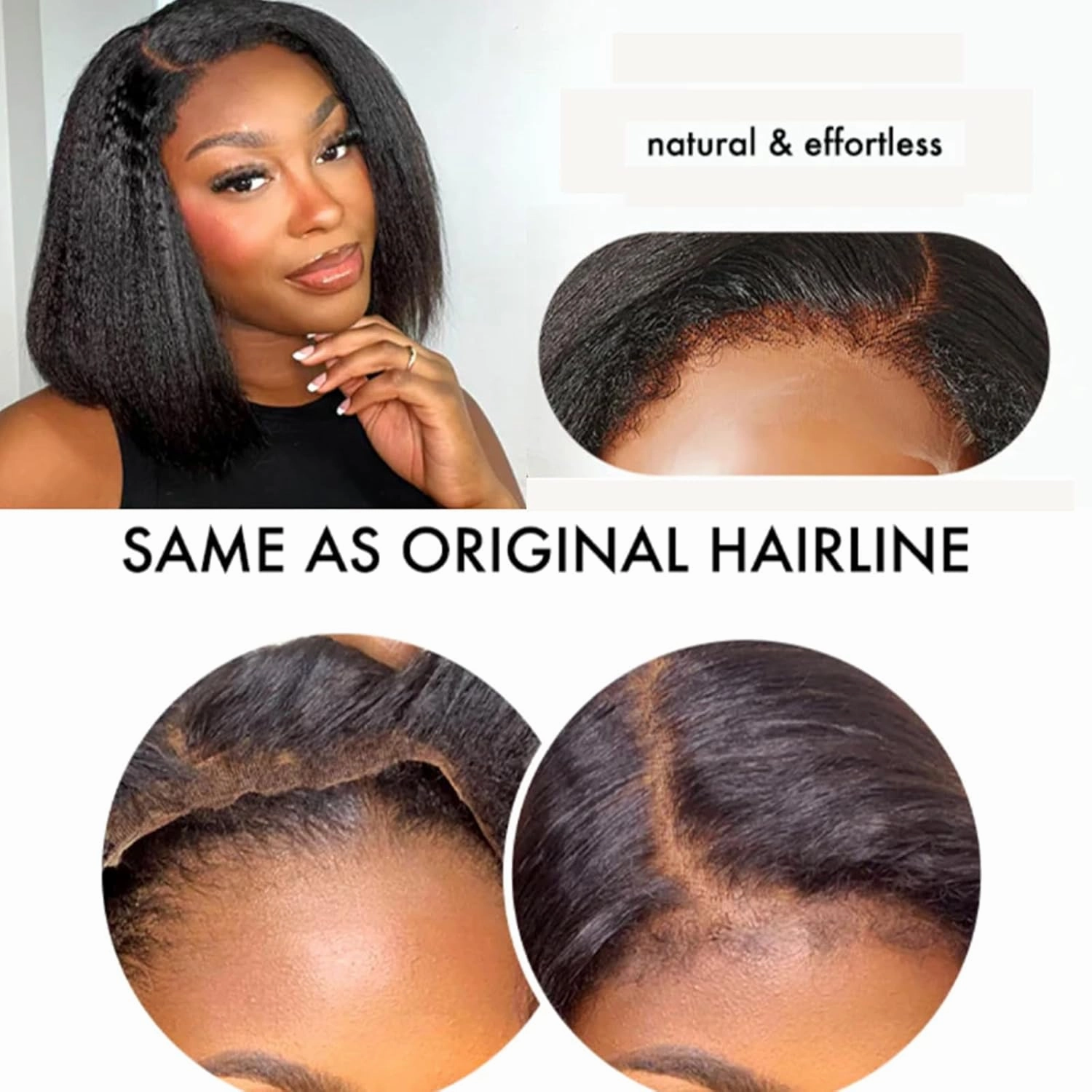 Jessicahair 16 Inch Brazilian Remy Human Hair Wigs 5x5 Closure Kinky Straight Bob Wigs For Black Women