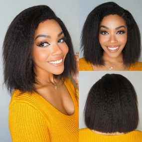 Jessicahair 16 Inch Brazilian Remy Human Hair Wigs 5x5 Closure Kinky Straight Bob Wigs For Black Women
