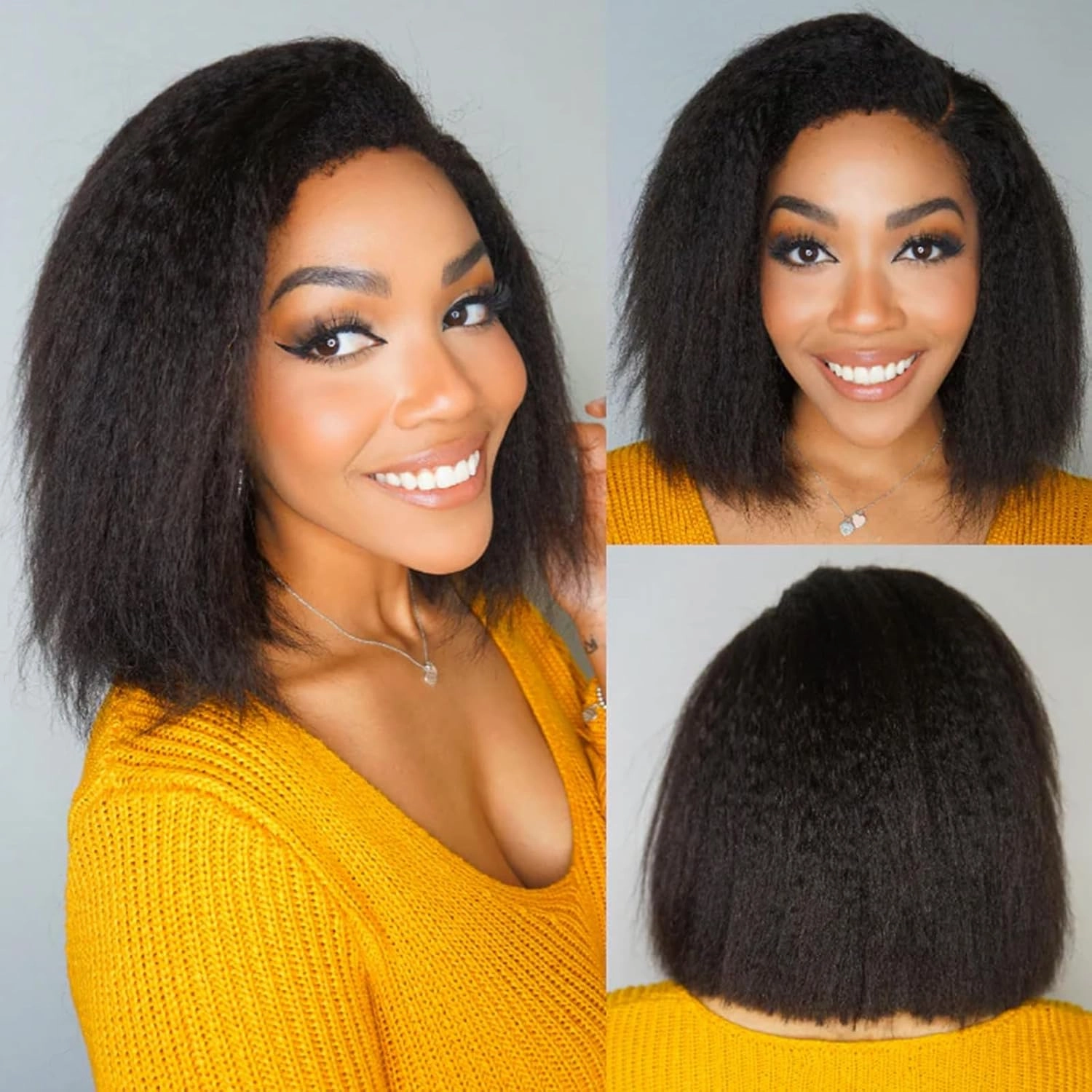 Jessicahair 16 Inch Brazilian Remy Human Hair Wigs 5x5 Closure Kinky Straight Bob Wigs For Black Women
