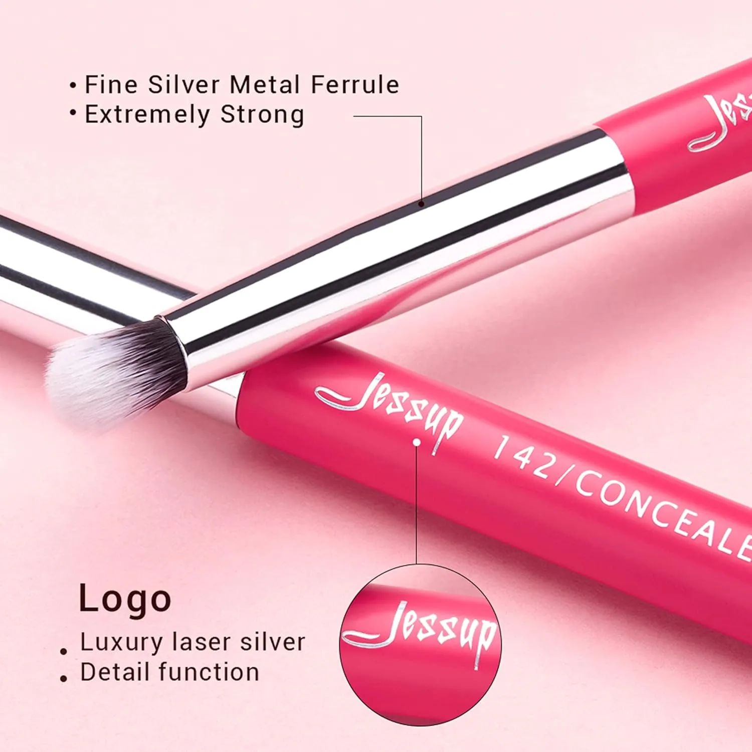 Jessup Professional Natural-Synthetic Eye Makeup Brushes Set 15pcs for Eyeshadow Blending Concealer Eyeliner Eyebrow, Rose Carmine/Silver T197