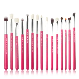 Jessup Professional Natural-Synthetic Eye Makeup Brushes Set 15pcs for Eyeshadow Blending Concealer Eyeliner Eyebrow, Rose Carmine/Silver T197