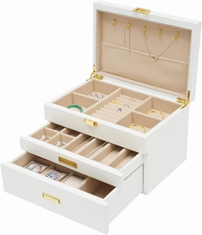 Jewelry Box for Women, 3-Tier Jewelry Organizer Box, Multi-Functional Watch Boxes Jewelry Boxes for Storage Earrings Rings Necklace Bracelet