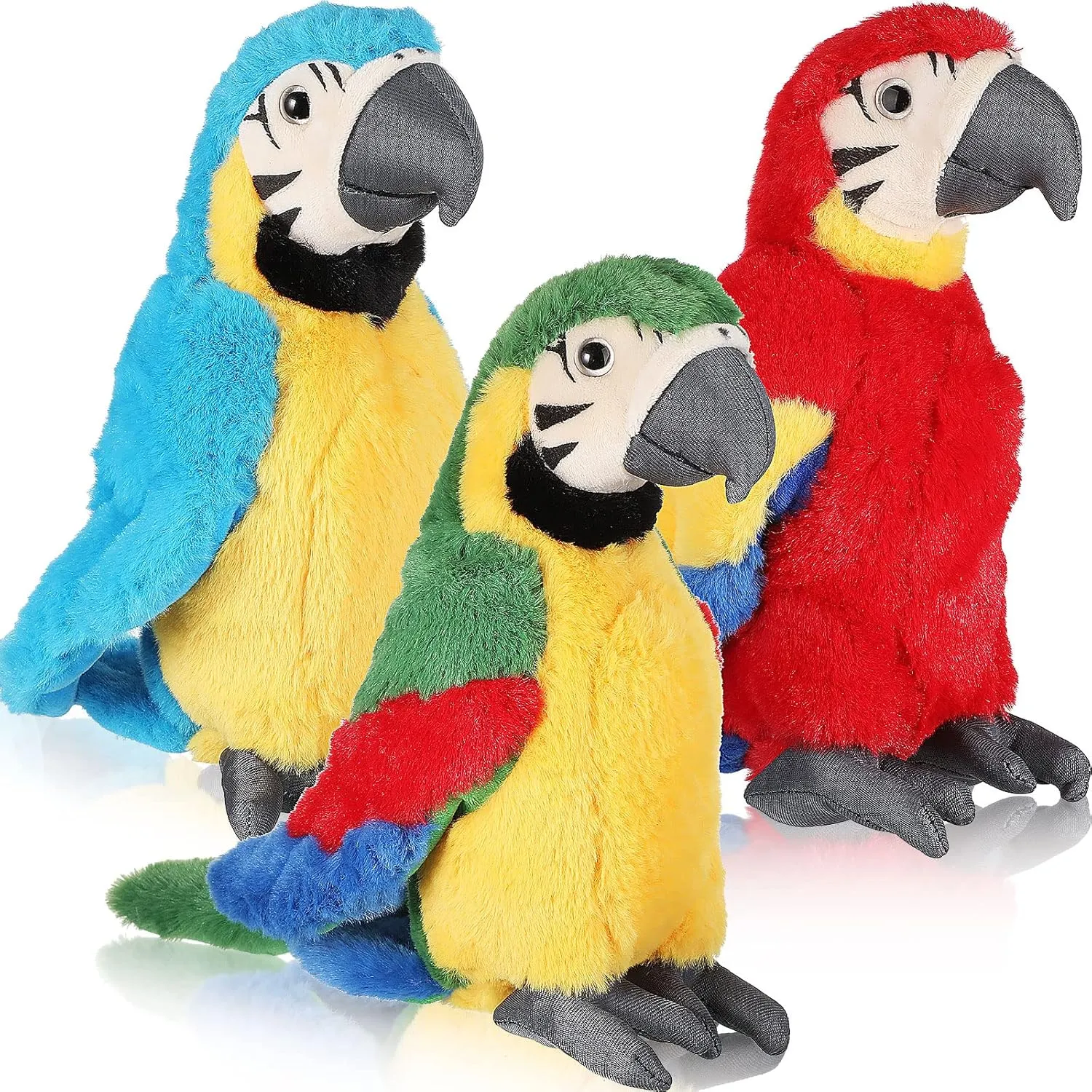 Jexine 3 Pcs Macaw Parrot Plush Toy Stuffed Animal Toy Bird Stuffed Animal Blue Red Parrot for Gifts Doll, 9.8 Inch