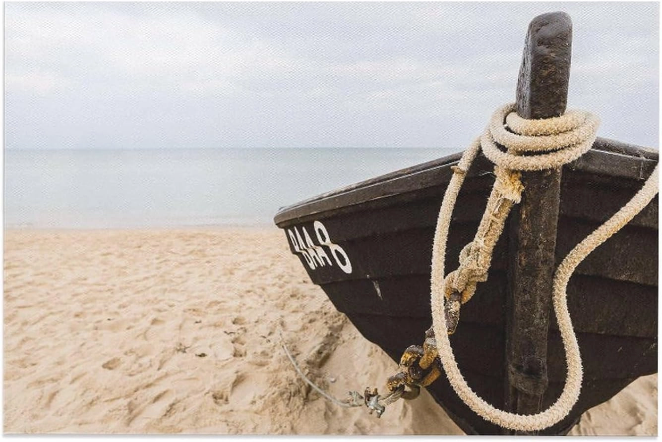Jigsaw Puzzle 500 Piece Adult Puzzle - Baabe Ruegen Beach Old Fishing Boat Puzzle - Christmas Kids Intelligence Game Toy Family Friend Gift