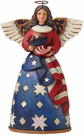 Jim Shore Heartwood Creek Patriotic Angel in Flag Dress Stone Resin Figurine, 6”