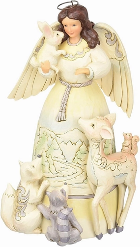Jim Shore Heartwood Creek White Woodland Angel with Animals Stone Resin Figurine, 9.5”