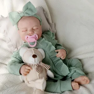 Jirachi Lifelike Reborn Baby Dolls, 18 Inch Real Life Soft Body Sleeping Newborn Baby, Realistic Reborn Baby Girl with Toy Accessories for Girls Green