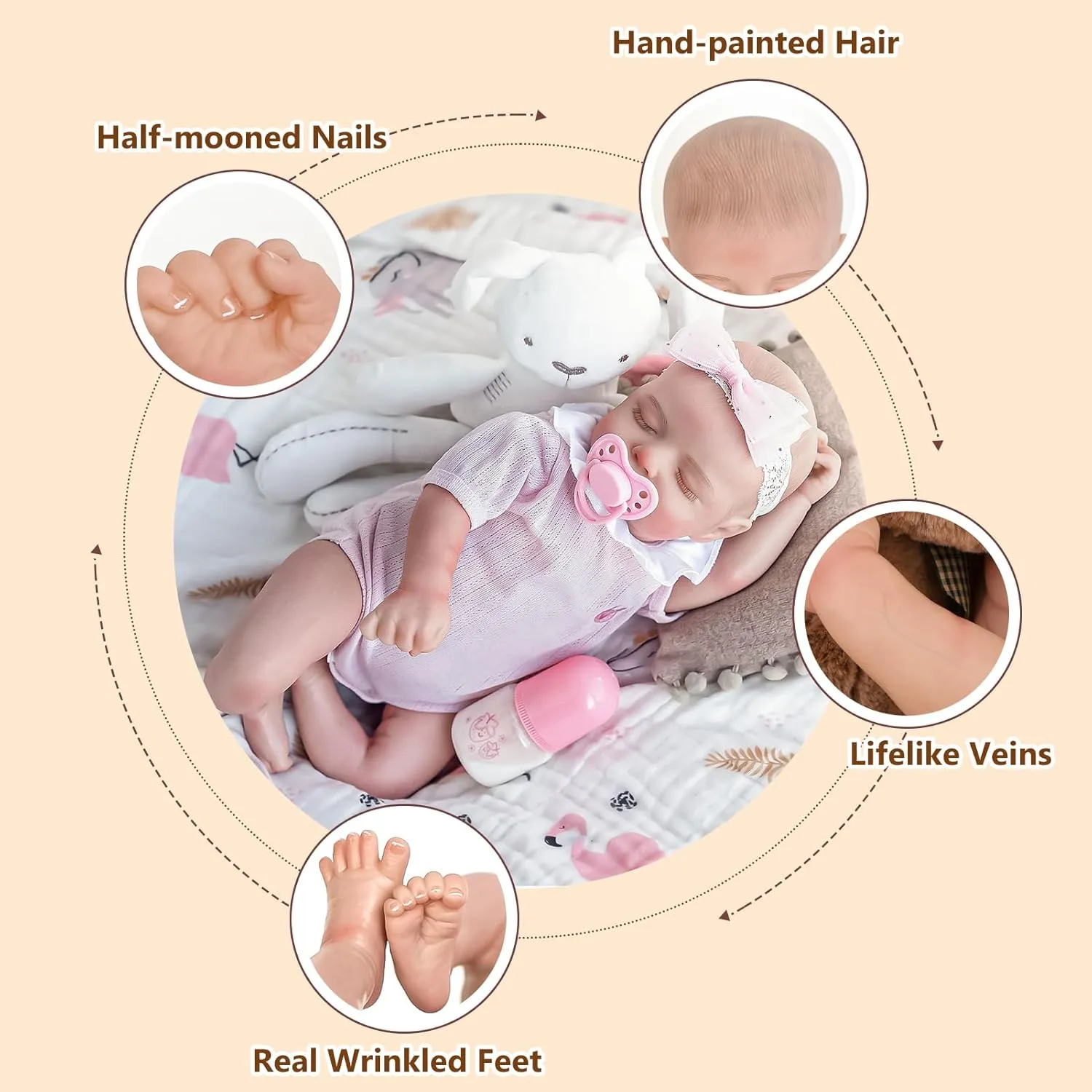 Jirachi Lifelike Reborn Baby Dolls, 18-Inch Sleeping Real Life Soft Cloth Body Neweborn Baby Girl, Realistic Reborn Babies with Feeding Set for Kids Age 3 