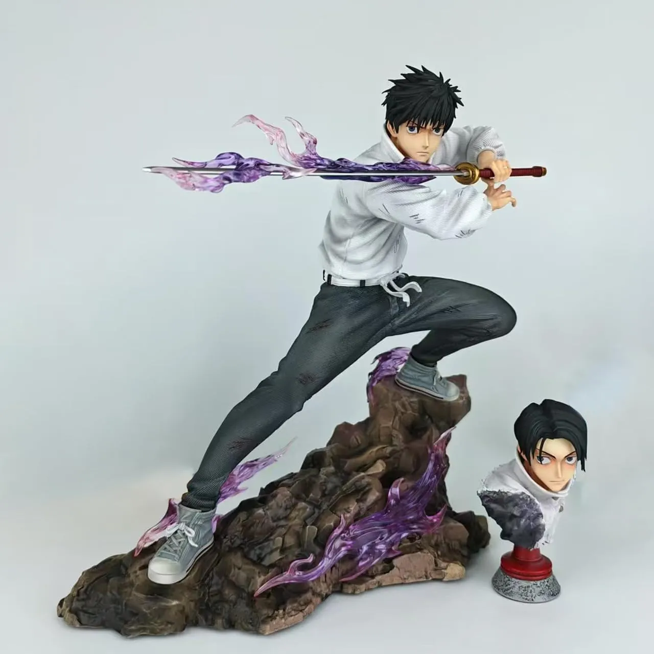 JJK Yuta Okkotsu Figure - 22cm Battle Damage Version JJK Figure Okkotsu Yūta Figure Statue with Replaceable Heads Bust, Anime JJK Statue Collectible Desktop Decoration Gifts