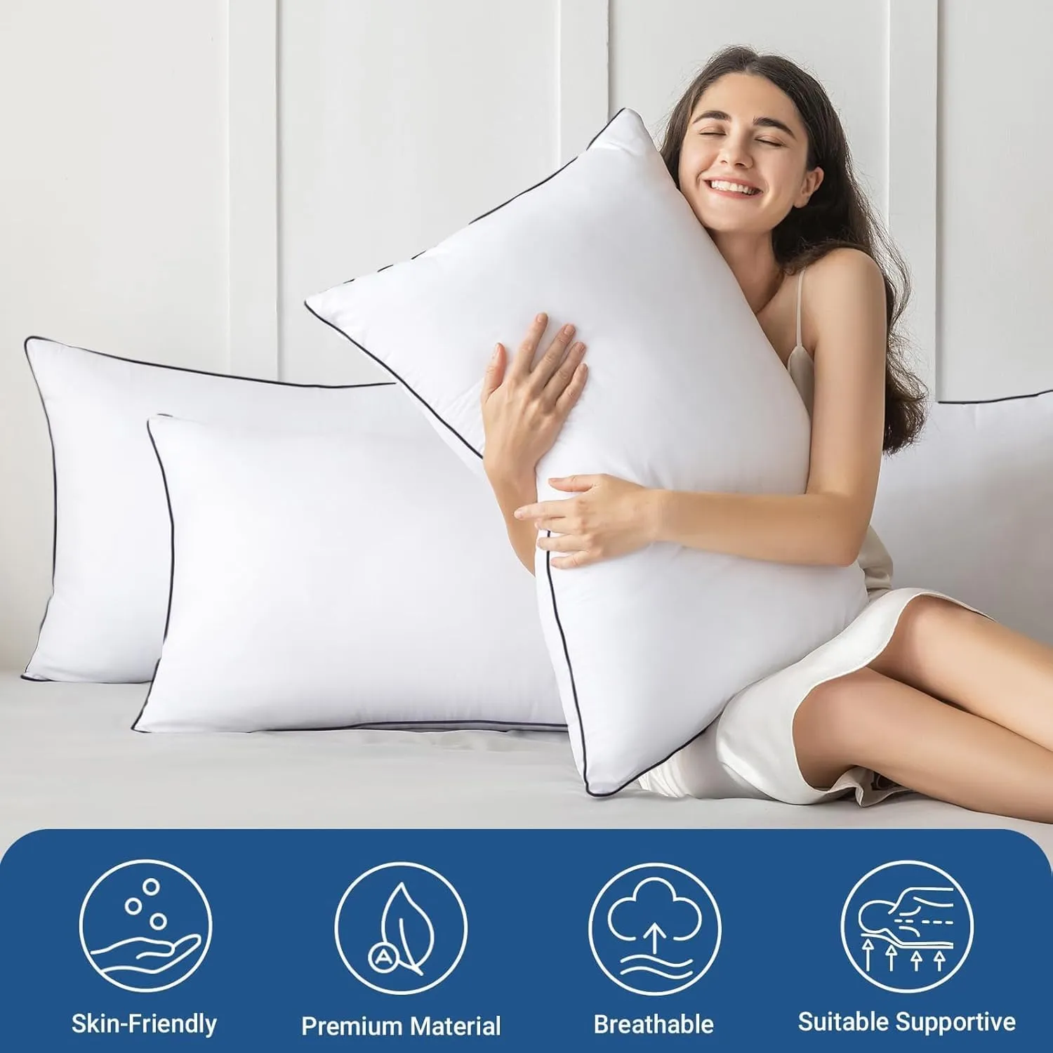 JOLLYVOGUE Pillows Standard Size Set of 4, Cooling and Supportive Bed Pillows with Super Soft Down Alternative Fill, Hotel Quality for Side, Back, and Stomach Sleepers, 4 Pack