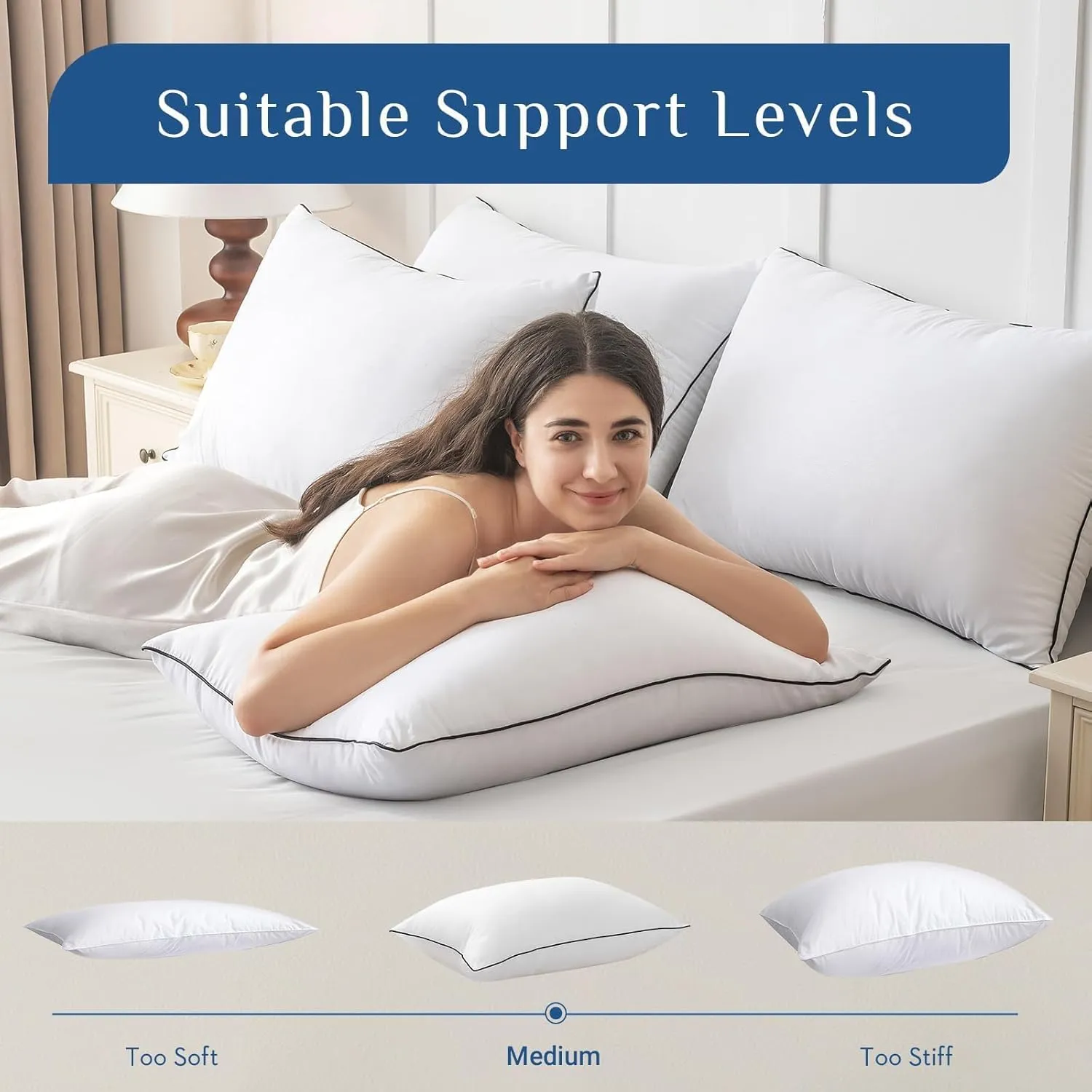 JOLLYVOGUE Pillows Standard Size Set of 4, Cooling and Supportive Bed Pillows with Super Soft Down Alternative Fill, Hotel Quality for Side, Back, and Stomach Sleepers, 4 Pack