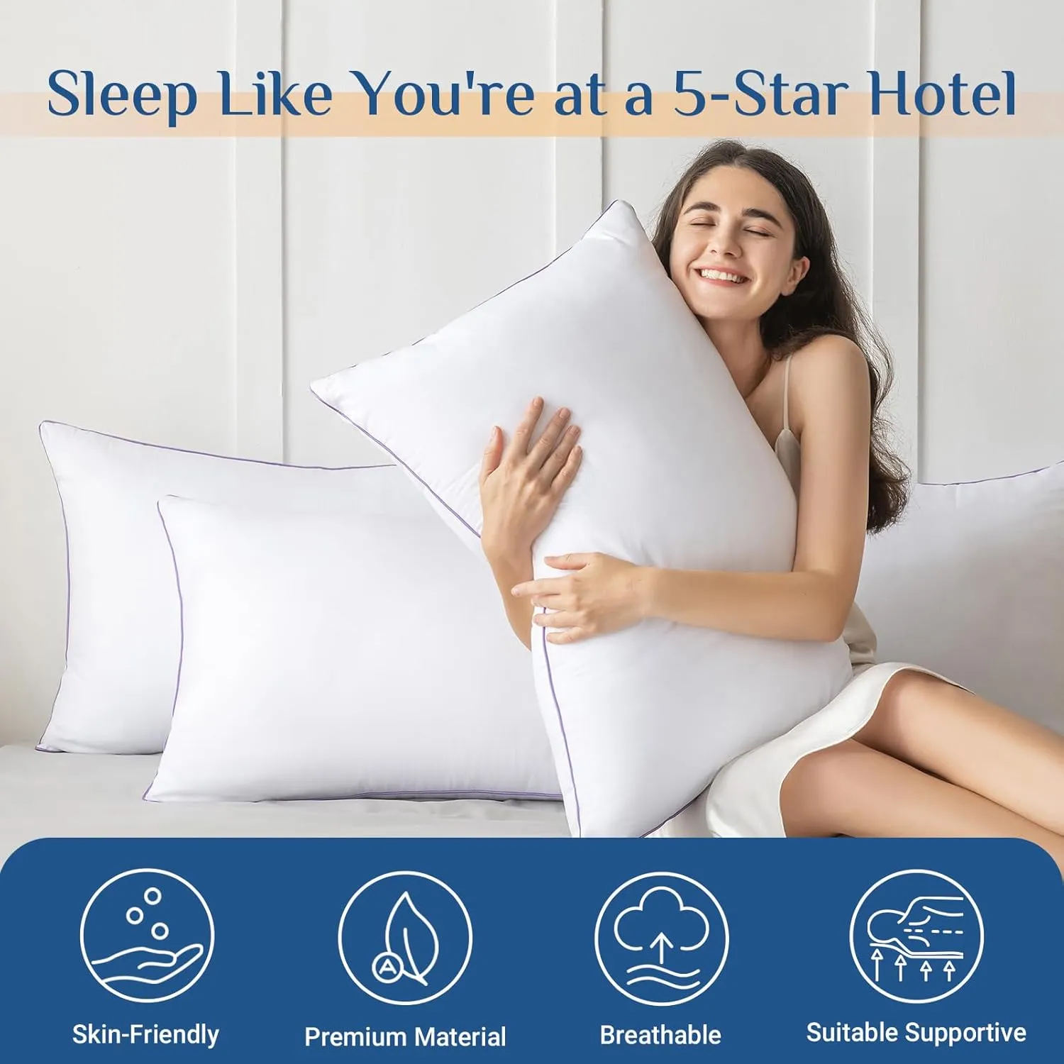 JOLLYVOGUE Pillows Standard Size Set of 4, Washable Supportive Bed Pillows with Super Soft Down Alternative Fill, Luxury Fluffy Hotel Quality for Side, Back and Stomach Sleepers